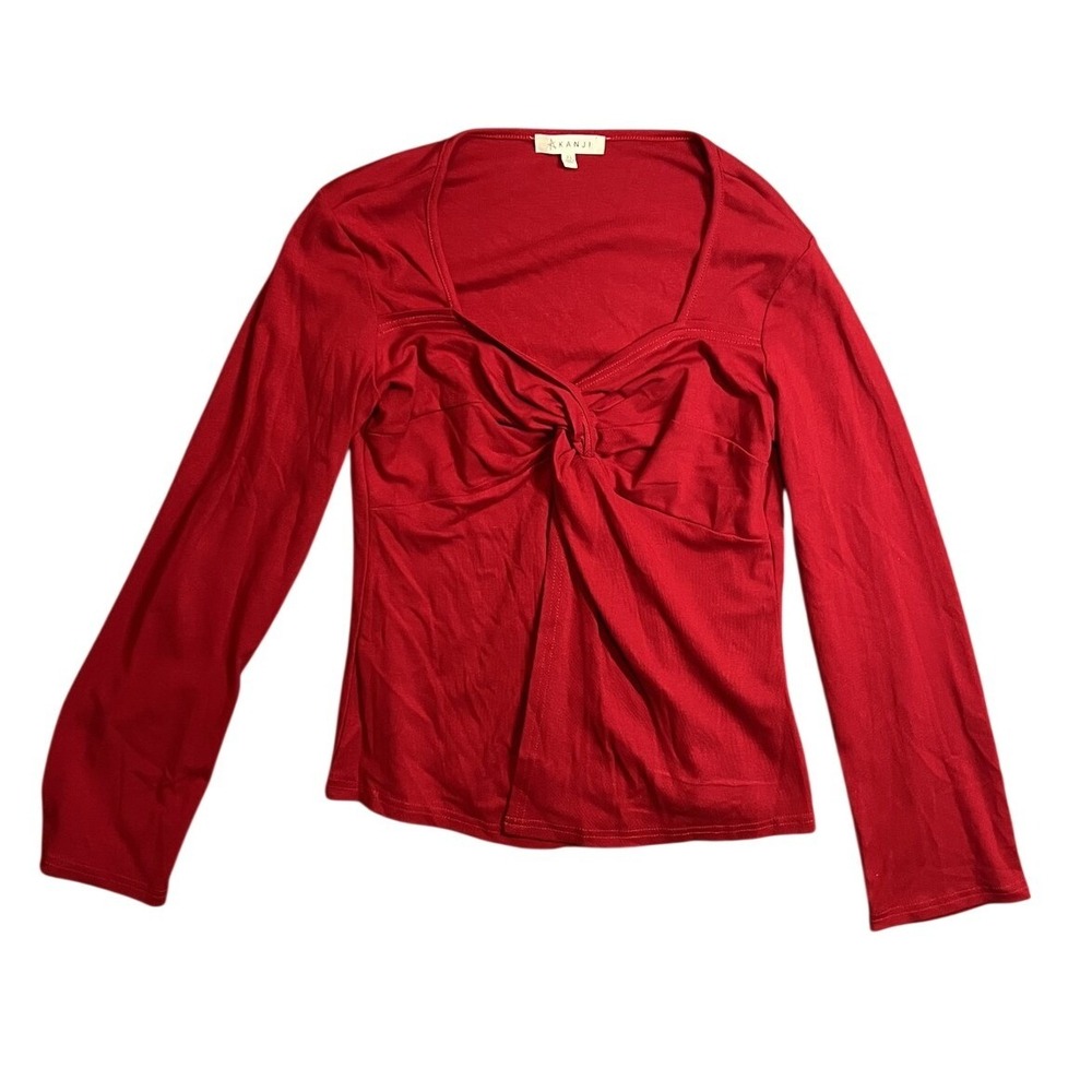 KANJI Women's Red‎ Long Sleeve Twist Front Sweetheart Neck Top Size XL